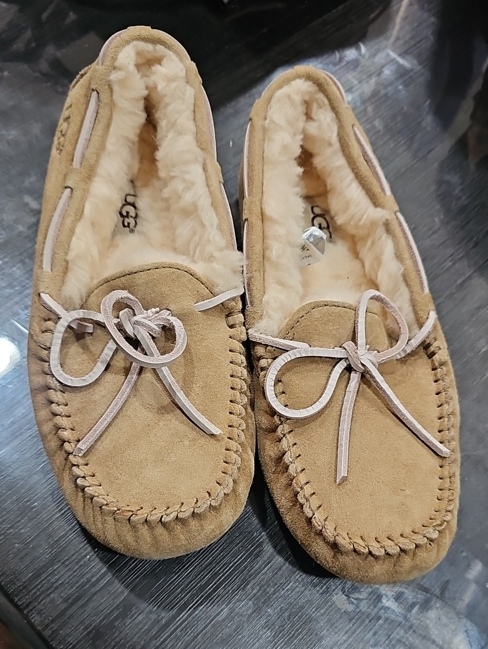 UGG Chestnut Suede Shearling-Lined Moccasin Slipper